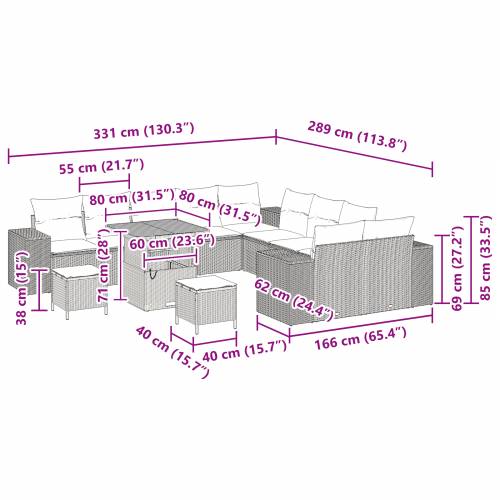 set od 13 delova vrtnih sofa s jastučićima Crni Poli Ratan Akacija Cijena