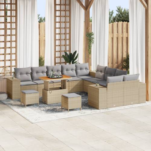 13 dijelni vrtni sofa set s jastučićima bež poli ratan akacije Cijena