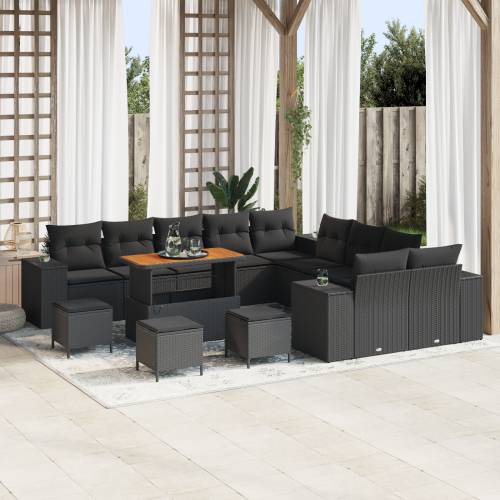 set od 14 dijelova vrtnih sofa s jastučićima crni poli ratan akacija Cijena