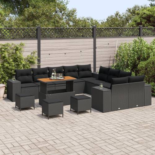 set od 14 dijelova vrtnih sofa s jastučićima crni poli ratan akacija Cijena