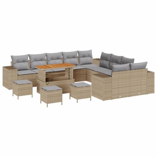 14-dijelni Vrtni Sofa Set s Jastucima Bež Poli Ratan Akacija Cijena