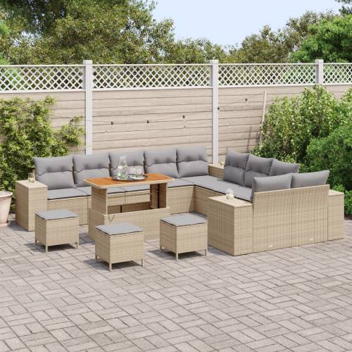 14-dijelni Vrtni Sofa Set s Jastucima Bež Poli Ratan Akacija Cijena