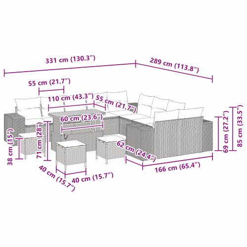 14-dijelni Vrtni Sofa Set s Jastucima Bež Poli Ratan Akacija Cijena