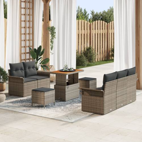 set od 8 vrtnih sofa s jastučićima siva poli ratan akacija Cijena