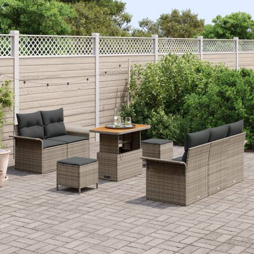 set od 8 vrtnih sofa s jastučićima siva poli ratan akacija Cijena
