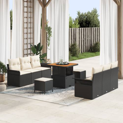 9-dijelni vrtni set sofa s jastučićima crni poli ratan acacia Cijena