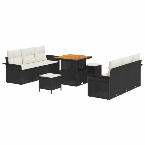 9-dijelni vrtni set sofa s jastučićima crni poli ratan acacia Cijena