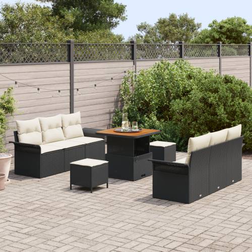 9-dijelni vrtni set sofa s jastučićima crni poli ratan acacia Cijena