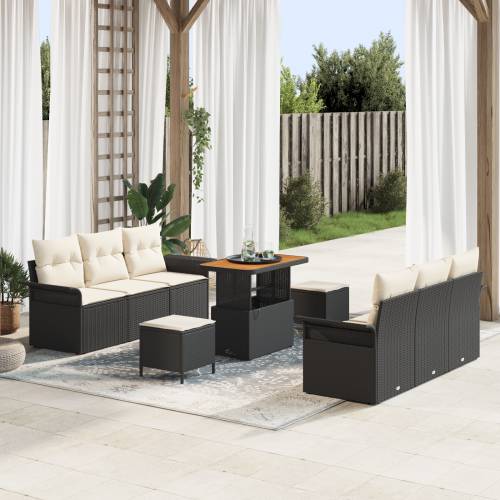 9 komada set vrtnih sofa s jastučićima Crni poly rattan akacija Cijena