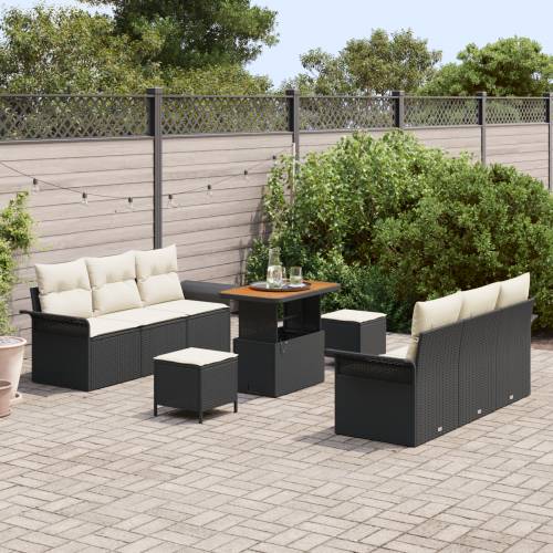 9 komada set vrtnih sofa s jastučićima Crni poly rattan akacija Cijena