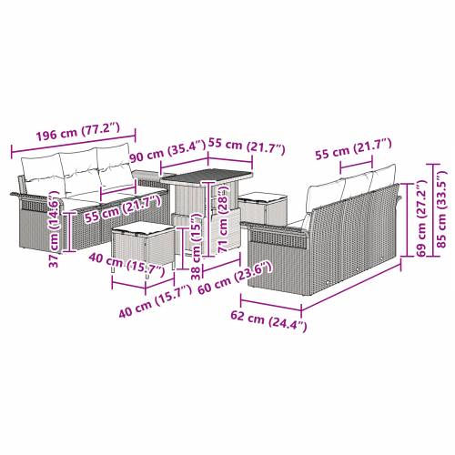 9 komada set vrtnih sofa s jastučićima Crni poly rattan akacija Cijena