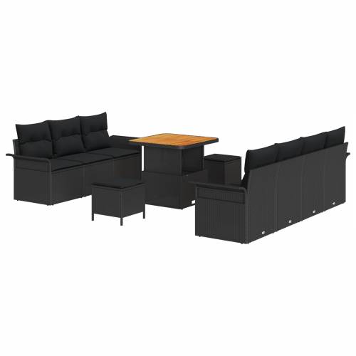 10-dijelni vrtni set sofa s jastučićima Crni Poliratan Akacija Cijena