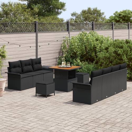 10-dijelni vrtni set sofa s jastučićima Crni Poliratan Akacija Cijena