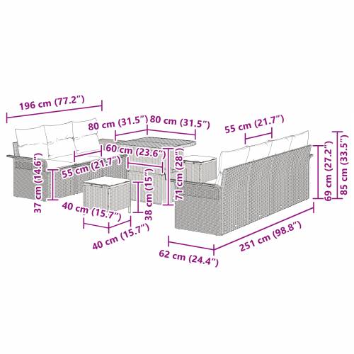 Vrtna garnitura - 10-dijelni set vrtnih sofa s jastučićima bež poli ratan akacija Cijena