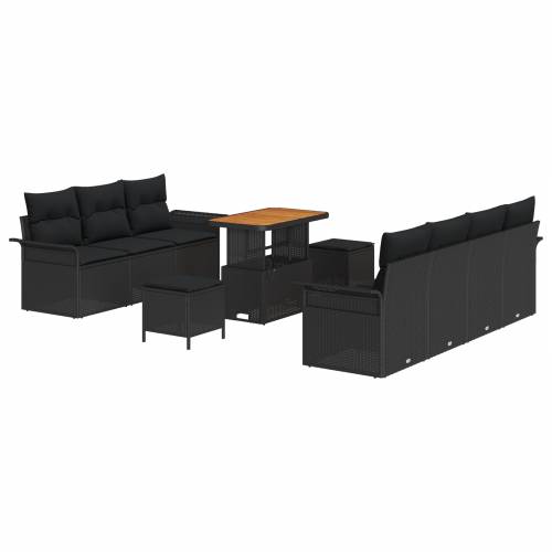 Vrtna garnitura - 10-dijelni set vrtnih sofa s jastučićima Crni Poli Ratan Akacija Cijena