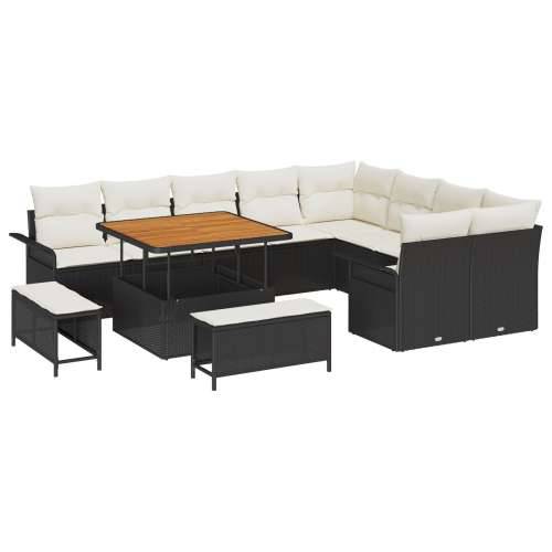 12 komadni vrtni set sofa s jastucima crni poli ratan akacija, 3 komadni set vrtne trpeze s jastucima crni poli ratan akacija, 2 Cijena