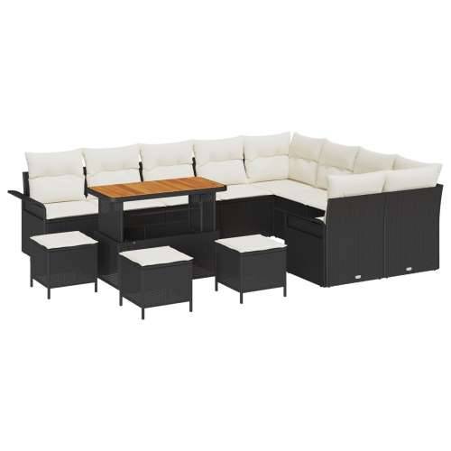 Set Vrtnih Sofa od 13 Dijelova s Jastučićima Crni Poli Ratan Akacija, 4 Dio Set Vrtne Trpeze s Jastučićima Crni Poli Ratan Akaci Cijena