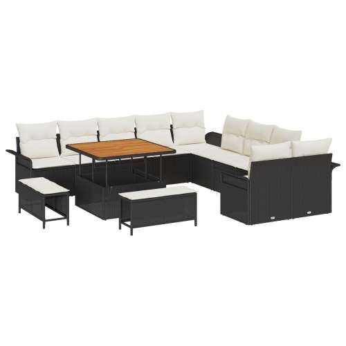 13 dijelni set vrtnih sofa s jastučićima crni poli ratan akacija, dvosed vrtna sofa s jastučićima crni poli ratan, 3-dijelni set Cijena