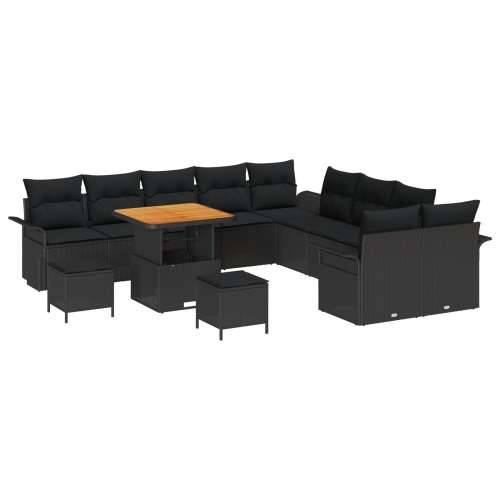 Vrtna garnitura - 13-dijelni set vrtnih sofa s jastučićima Crni Poli ratan Akacija, 2-sjedala vrtna sofa s jastučićima Crni Poli Cijena