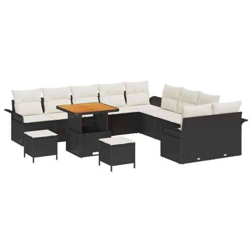 13 komadni Vrtni Sofa Set s jastučićima Crni Poli Ratan Akacija, 2-sjedalni Vrtni Sofa s jastučićima Crni Poli Ratan, 3 komadni  Cijena