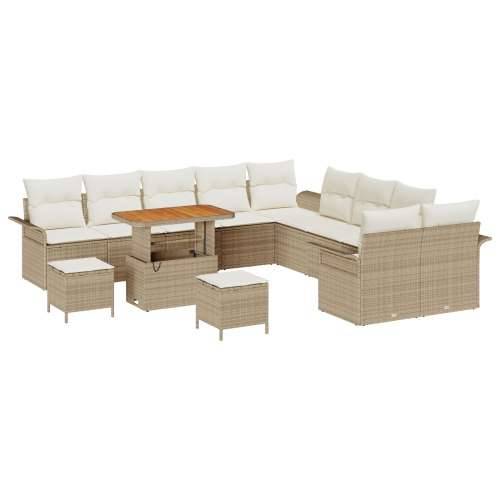 13-dijelni vrtni sofa set s jastučićima bež poli ratan akacija, 2-sjedalo vrtni sofa s jastučićima bež poli ratan, Vrtna garnitu Cijena