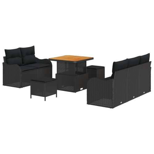 set od 8 komada vrtnih sofa s jastučićima Crna Poli Ratan Acacia, dvosed vrtna sofa s jastučićima Crna Poli Ratan, set od 3 koma Cijena