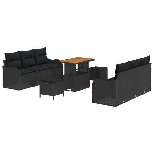 set vrtnih sofa od 9 dijelova s jastucima Crni poliratan akacija, dvosjed vrtne sofe s jastucima Crni poliratan, set od 3 komada Cijena