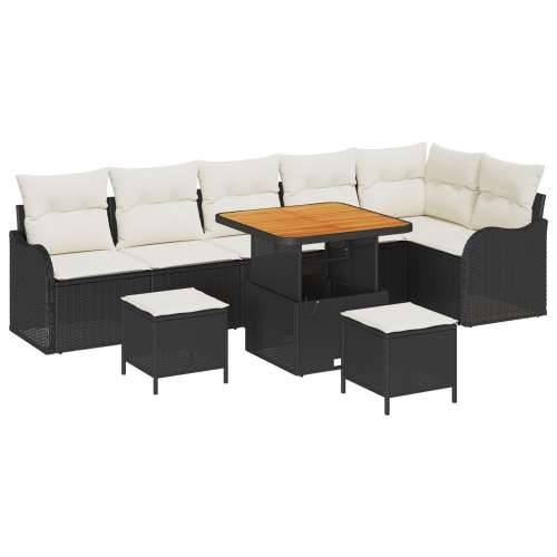 9-dijelni vrtni set sofa s jastučićima crni poli ratan akacija, 2-sjedna vrtna sofa s jastučićima crni poli ratan, Vrtna garnitu Cijena