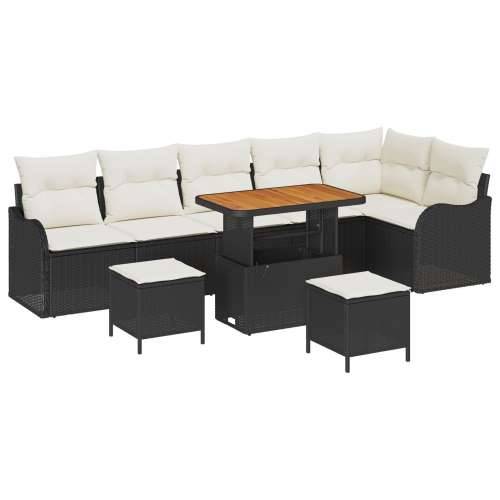 Set sofe za vrt s jastučićima, crna poli ratan, akacija, 2-sjedalna sofa za vrt s jastučićima, crna poli ratan, 3 dio vrtni blag Cijena