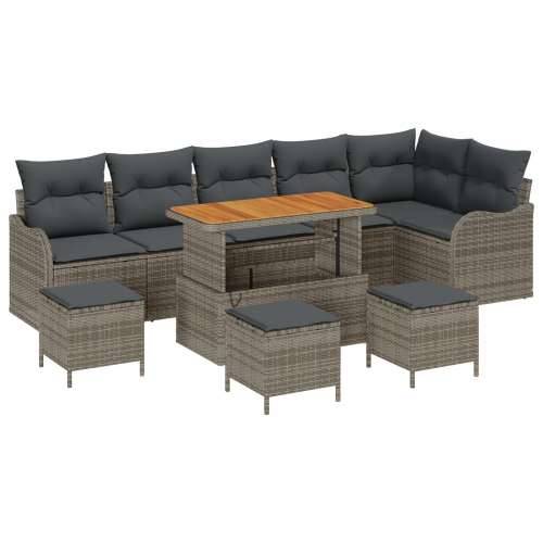 set od 10 komada vrtne sofe s jastučićima siva poli ratan akacija, 2-sjedalna vrtna sofa s jastučićima siva poli ratan, set od 4 Cijena