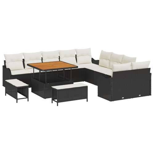 set vrtnih sofa od 13 dijelova s jastučićima crni poli ratan acacia, 2-sjedni vrtni sofa s jastučićima crni poli ratan, set vrtn Cijena