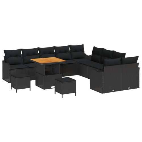 set vrtnih sofa od 13 dijelova s jastučićima crni poli ratan akacija, dvosed za vrt s jastučićima crni poli ratan, set od 3 dije Cijena