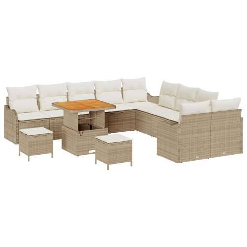 set vrtnih sofa od 13 dijelova s jastučićima bež poly ratana acacia, dvosed vrtna sofa s jastučićima bež poly ratana, set za vrt Cijena
