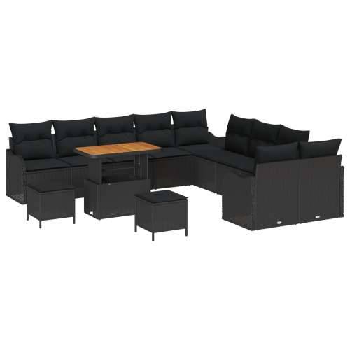 set vrtnih sofa od 13 komada s jastucima crni poli ratan akacija, 2-sjedalna vrtna sofa s jastucima crni poli ratan, set vrtnih  Cijena