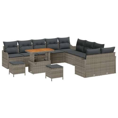 13-dijelni vrtni sofa set s jastucima siva poli ratan akacija, 2-sjedna vrtna sofa s jastucima siva poli ratan, 3-dijelni vrtni  Cijena