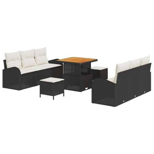 set od 9 komada vrtnih sofa s jastučićima crni poli ratan akacija, dvosed vrtna sofa s jastučićima crni poli ratan, set od 3 kom Cijena