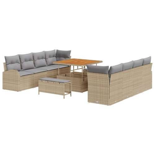 11-dijelni set baštenskih sofa s jastučićima bež Poly Rattan Akacija Cijena