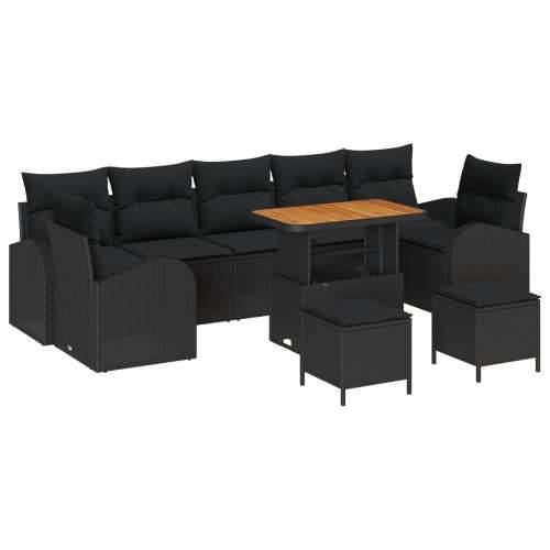 set od 10 komada vrtnih sofa s jastučićima crni poliratan akacija, dvosed vrtna sofa s jastučićima crni poliratan, set od 3 koma Cijena