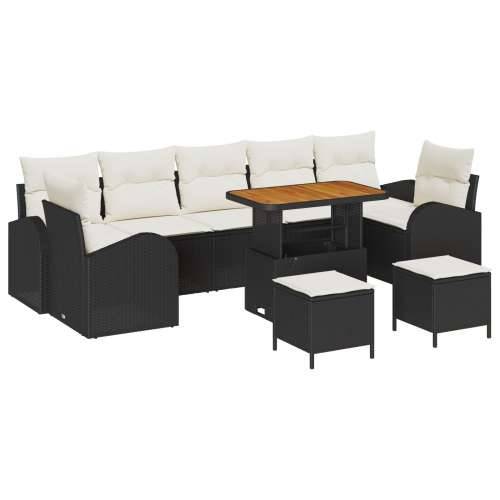 10 komada vrtni sofa set s jastučićima Crni Poli Ratan Acacia, 2-sjedni vrtni sofa s jastučićima Crni Poli Ratan, 3 dijela vrtni Cijena