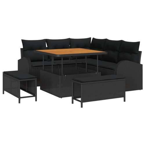 8-dijelni vrtni sofa set s jastučićima crni poliratan akacija Cijena