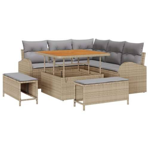 8-komadni set vrtnih sofa s jastucima bež poli ratan akacija, 2-sjedalna vrtna sofa s jastucima bež poli ratan, 3-komadni set vr Cijena