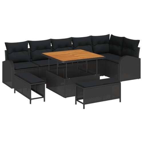 9-dijelni vrtni sofa set s jastučićima crni poli ratan akacija, sofa za dva s jastučićima crni poli ratan, 3-dijelni vrtni blago Cijena
