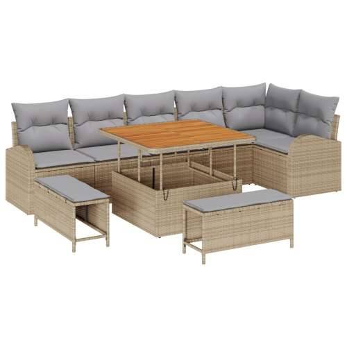 set od 9 komada vrtnih sofa s jastučićima bež poli ratan akacija, 2-sjedalna vrtna sofa s jastučićima bež poli ratan, set od 3 k Cijena
