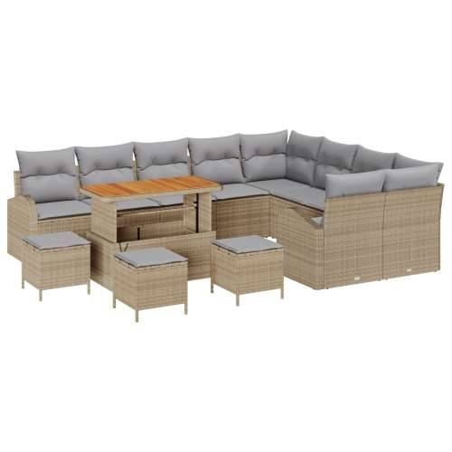 set od 13 komada vrtnih sofa s jastučićima bež poli ratan akacija, set od 4 komada vrtnih jela s jastučićima bež poli ratan akac Cijena