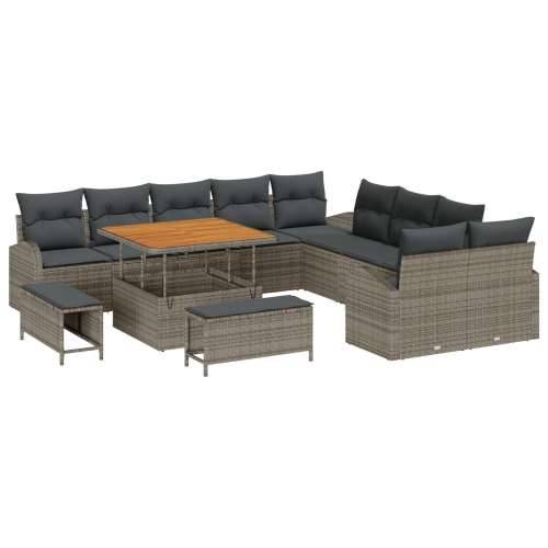 13-Dijelni Vrtni Sofa Set s Jastučićima Siva Poliratan Akacija, 2-Sjedna Vrtna Sofa s Jastučićima Siva Poliratan, 3-Dijelni Vrtn Cijena