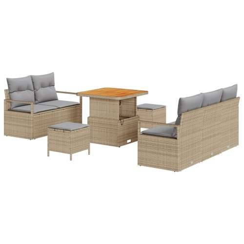 8 dijelni vrtni sofa set s jastučićima bež poli ratana akacije, 2-sjedalo vrtna sofa s jastučićima bež poli ratana, 3 dijelni vr Cijena