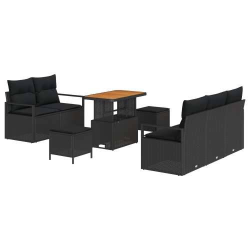 8-komadni set vrtnih sofa s jastučićima crni poli ratan akacije, 2-sjedni vrtni kauč s jastučićima crni poli ratan, 3-komadni se Cijena