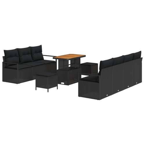 Vrtna garnitura - 10-dijelni set vrtnih sofas s jastučićima crni poli ratan akacija, 2-sjedna vrtna sofa s jastučićima crni poli Cijena
