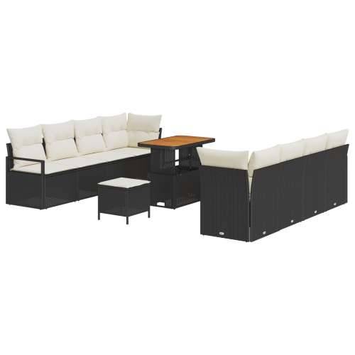 Set Vrtnih Sofi s Jastučićima Crni Poli Ratan Akacija, 2-Sjedala Vrtna Sofa s Jastučićima Crni Poli Ratan, 3 Dijelni Vrtni Set z Cijena