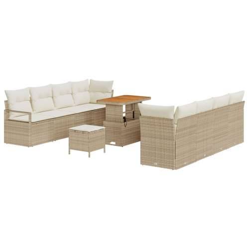 11-dijelni Vrtni Sofa Set s Jastucima Bež Poli Ratan Akacija, 2-sjedalna Vrtna Sofa s Jastucima Bež Poli Ratan, 3-dijelni Vrtni  Cijena